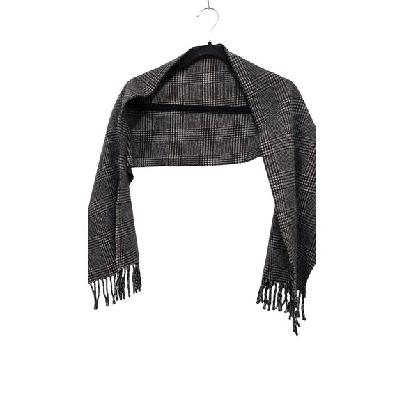 Polo Ralph Lauren 100%Lamd Wool Houndstooth Patterned Scarf Fringe Edges 12 x 55 - Picture 1 of 7